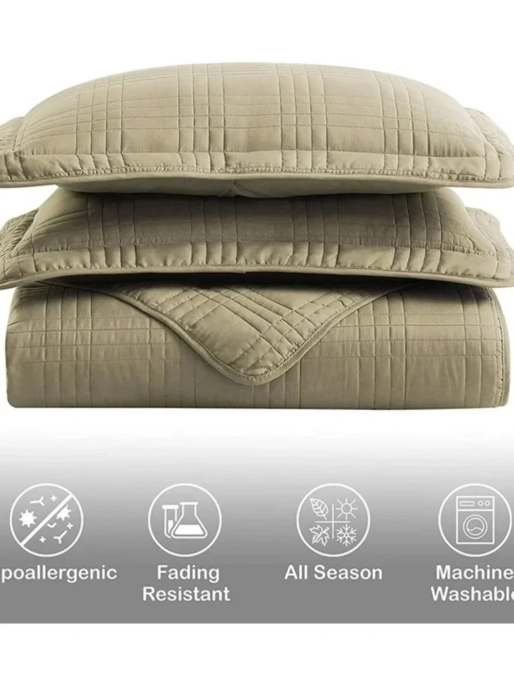Reversible khaki oversized king 3 piece Quilt Set